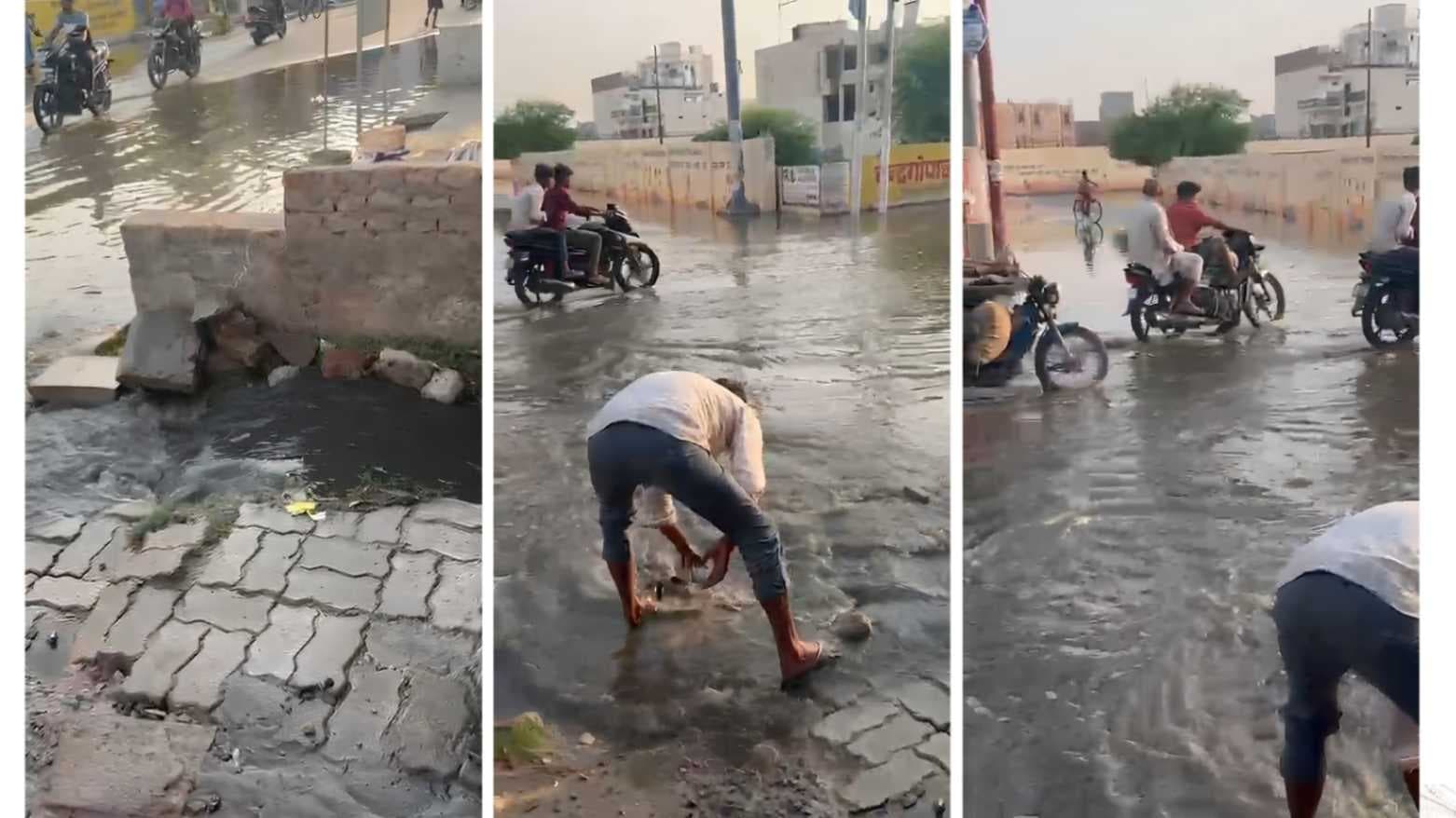 रविदास पार्क के पास सड़क पर बह रहा सीवर का पानी, लोगों में नाराजगी...