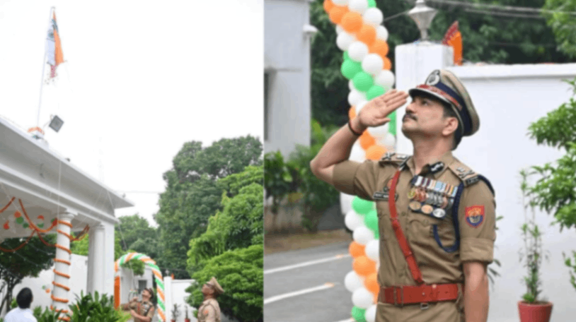 वाराणसी में पुलिस कमिश्नर मोहित अग्रवाल ने किया ध्वजारोहण, जवानों की ली सलामी