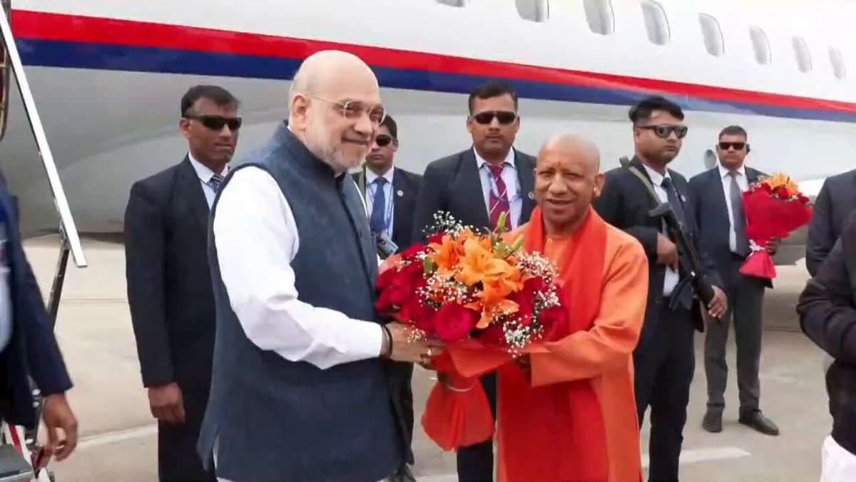 यूपी के स्थापना दिवस पर लखनऊ में अमित शाह, CM योगी ने किया भव्य स्वागत